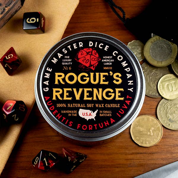 Game Master Dice – Velas de viagem por atacado – Vela Gamer Rogue's Revenge com fragrância amadeirada8