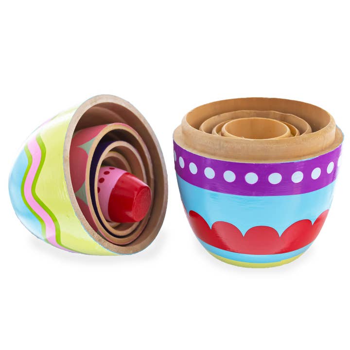 BestPysanky – Großhandel Tischdeko – 5 Bunte Ostereier Pysanky Holz-Matrioshkas, 12,7 cm1