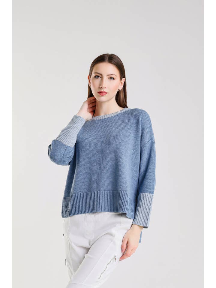 TINA Stephens Italy/Tees By Tina - Wholesale Knit Sweater - Women's - Lisbeth Contrast Neck Hi/Low Sweater (BLS915)5