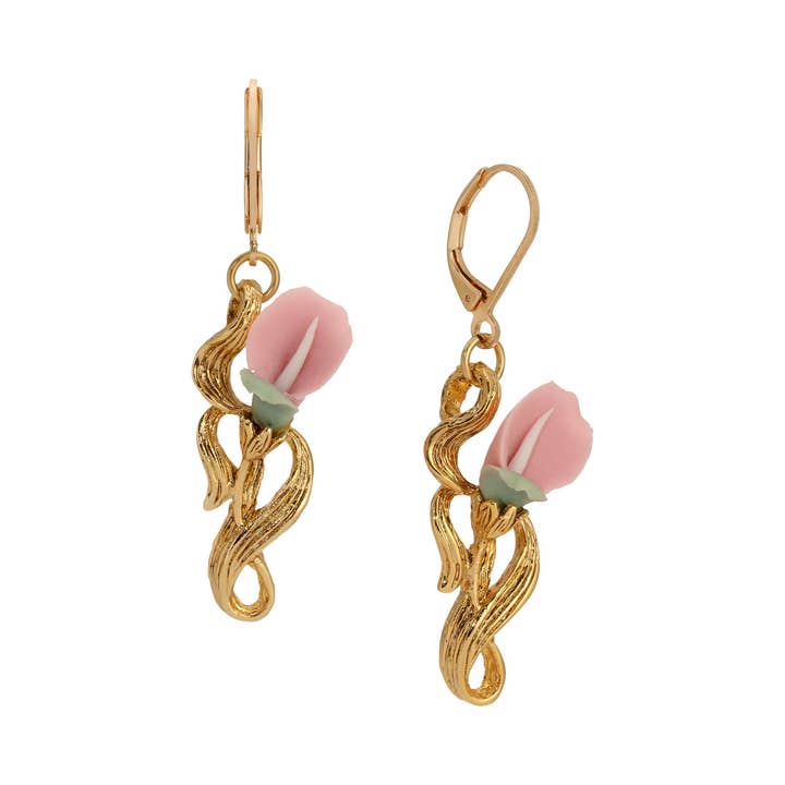 1928 Jewelry Pink Porcelain Rosebud Drop Earrings for wholesale by 1928 Jewelry