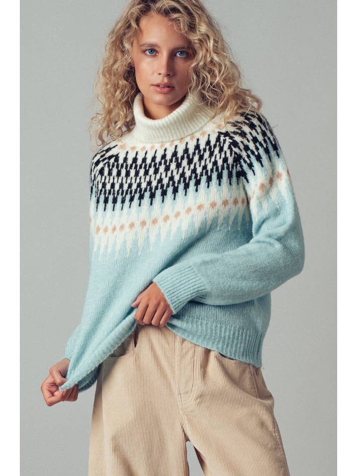 Fashion Week - Wholesale Knit Sweater - Women's - Wool Blend Fair Isle Pattern Turtleneck Sweater6