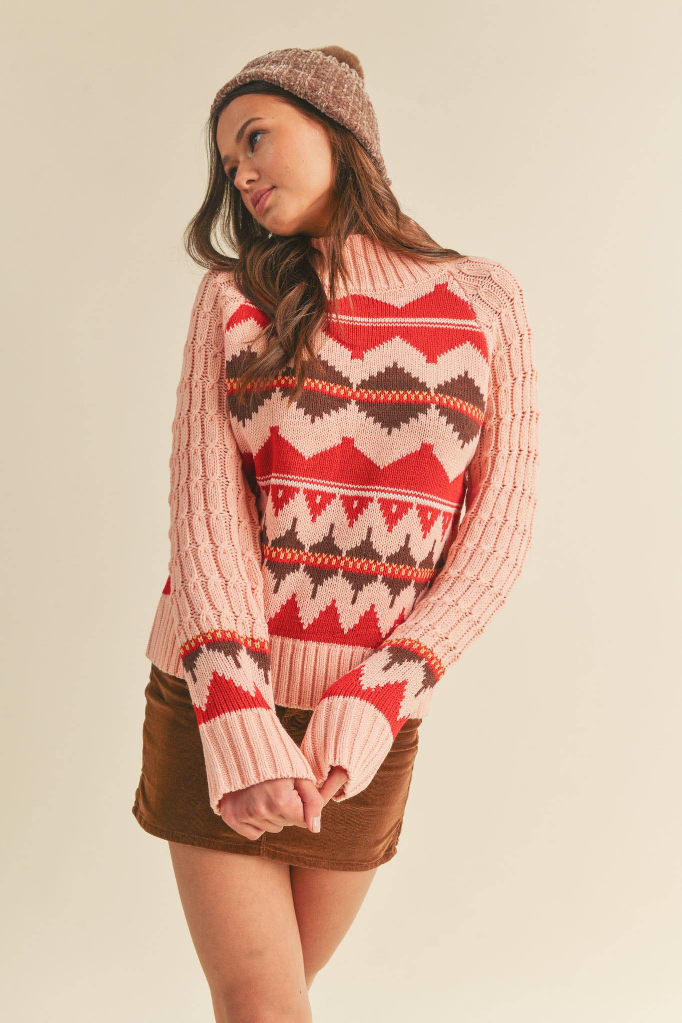 &MERCI - Wholesale Knit Sweater - Women's - FAIR ISLE TURTLENECK SWEATER MSW101775