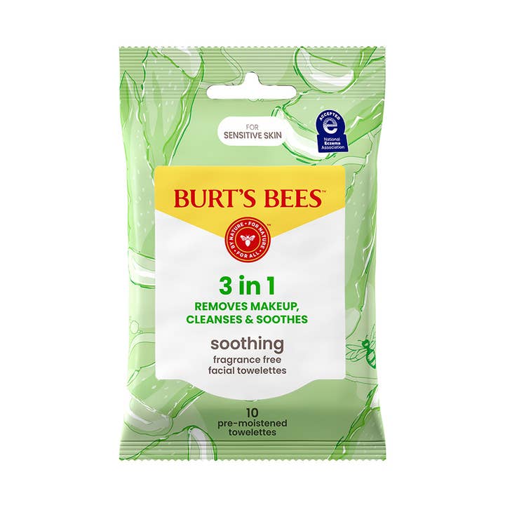 Soothing Aloe Vera 3-In-1 Facial Towelettes 10 Count for wholesale by Burt's Bees