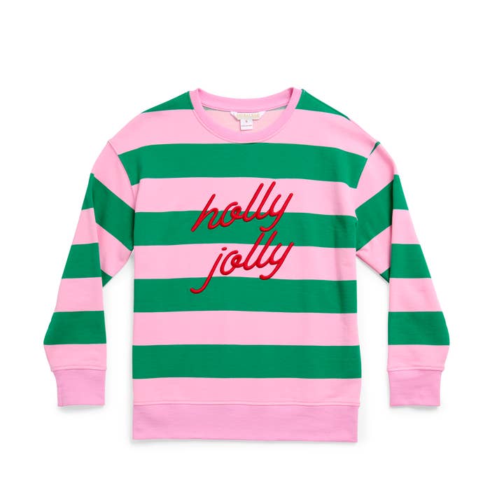 ASST/6 "HOLLY JOLLY" STRIPED CLASSIC SWEATSHIRTS,PINK for wholesale by Shiraleah