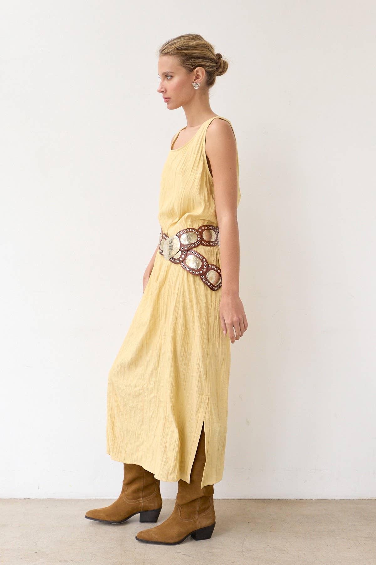 MUTE YELLOW Textured Easy Dress With Slip Dress - RD1103 for wholesale on Faire5