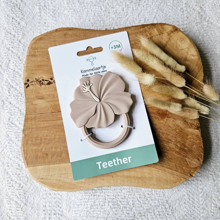 Rammelaartje - Vente Anneau de dentition sans clip – bébé - Anneau de dentition en silicone Hibiscus - Sand2