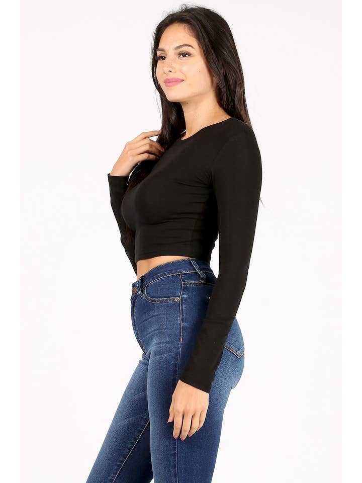 Color 5 - Wholesale T-Shirt - Women's - Solid color cotton spandex cropped long sleeve t shirt3