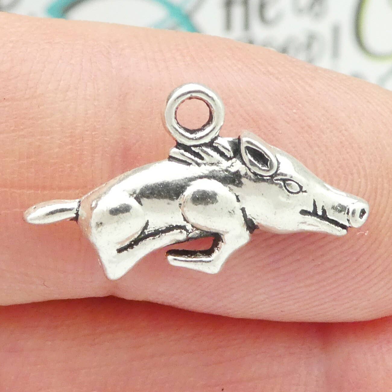 Treasure Island - Wholesale Individual Charm/Pendant - 5 Silver Razorback Charm Hog Pendant Double Sided 16x20mm by TIJC SP06804