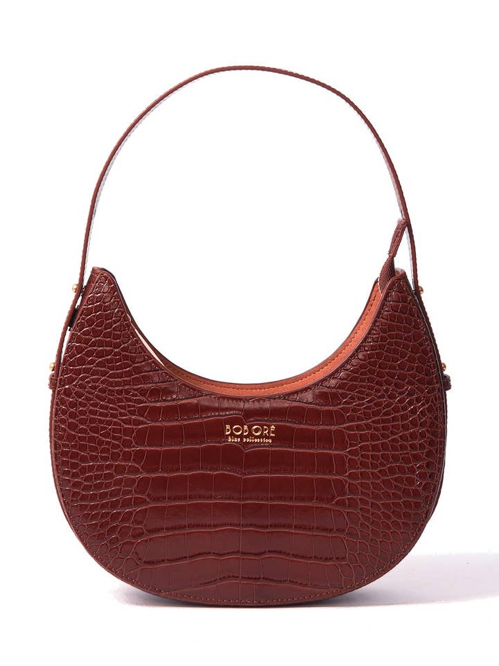Borsa Naomi Moon in pelle goffrata coccodrillo, Caramel per la vendita all'ingrosso da parte di Bob Ore Blue Collection
