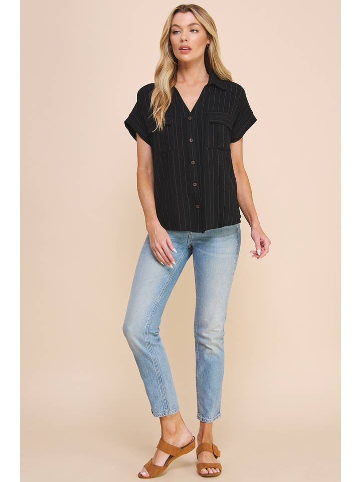Allie Rose - Wholesale Button Down Shirt - Women's - Dolman V-Neck Shirt in Linen Blend3