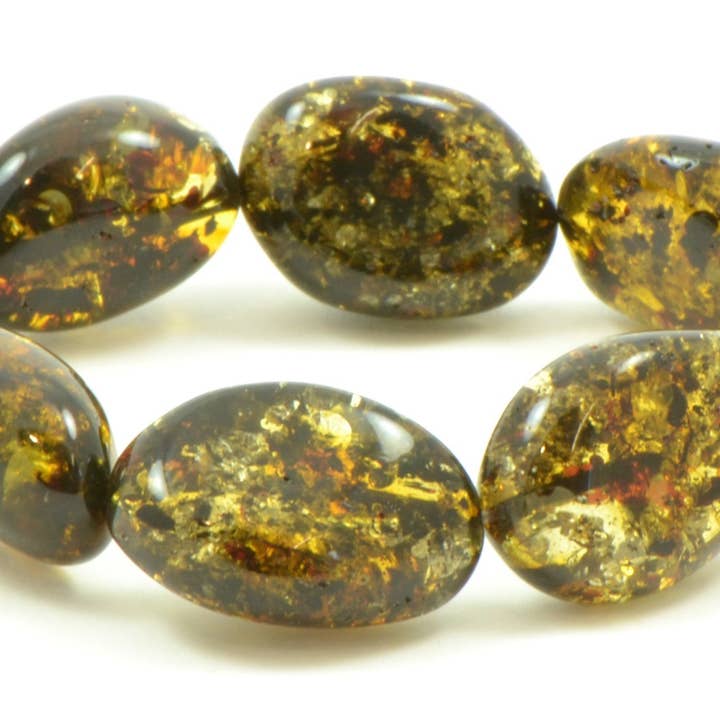 Pulseira de âmbar verde polido para adulto em faixa elástica por atacado de The Natural Amber