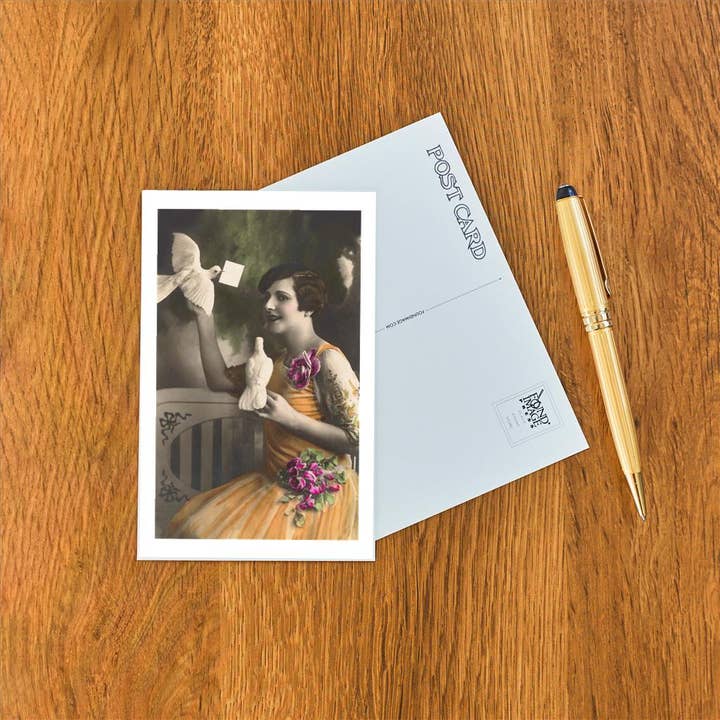 Found Image Press - Wholesale Postcard - Postcard LT-65 Woman Receiving Letter from Dove1