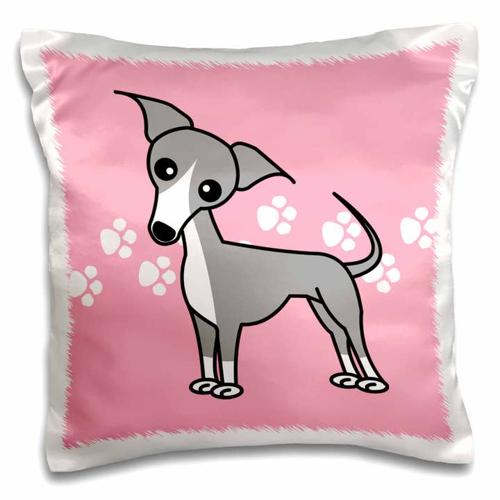 3dRose, Joli lévrier italien fond gris avec empreintes de pattes roses, taie d'oreiller pour la vente par 3dRose