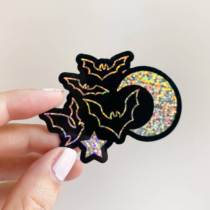Bottlebrush Graphics - Wholesale Sticker - Glitter Bats Night Sky Vinyl Sticker