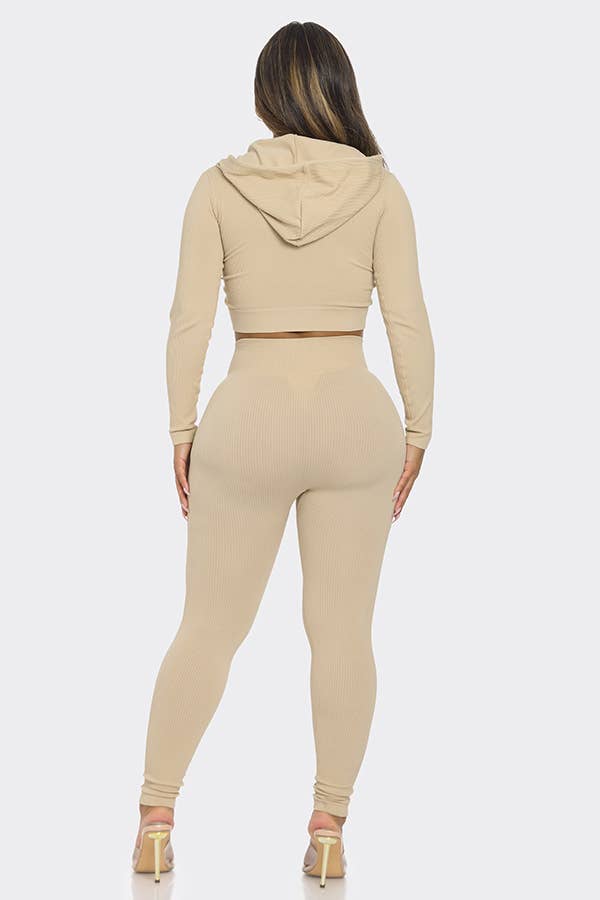 Lime All the Time – wholesale Top & pants set (NOT Loungewear) – Women's – 2 Pcs Seamless Long Sleeve Hoodie and Highwaist Legging Set9