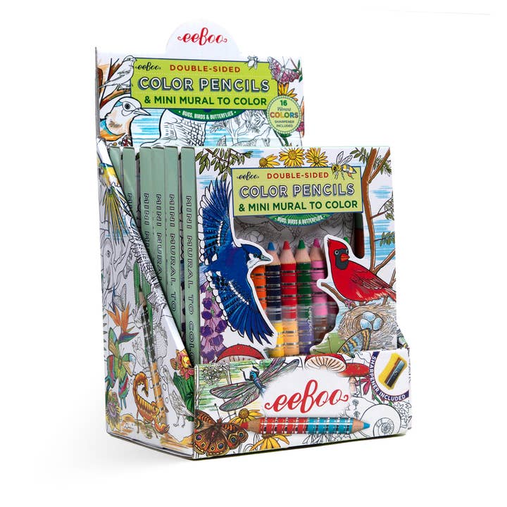 Bird & Butterfly 8 Biggie Pencils with Mini Mural Bundle for wholesale by eeBoo