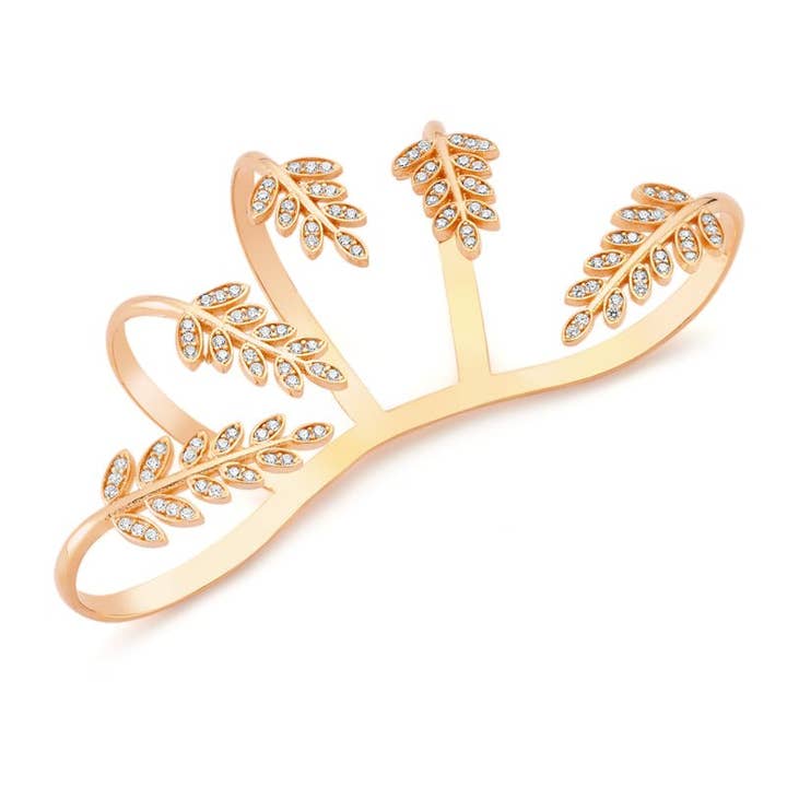 Brazalete con forma de palmera y hojas plateadas en oro rosa para venta al por mayor de Amorium