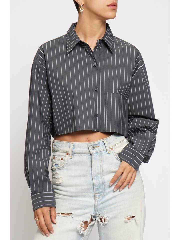 KORT OVERHEMD VAN POPELINE MET KRIJTSTREPEN voor wholesale door Sans Souci