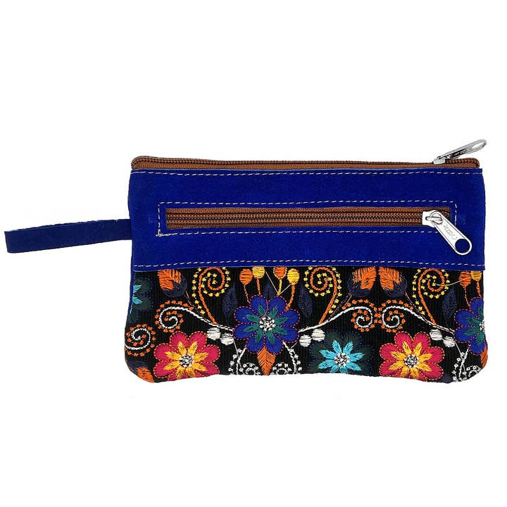 Pichincha - Wholesale Wristlet - Embroidered Floral Leather Suede "Beca" Purse Wristlet Bag4