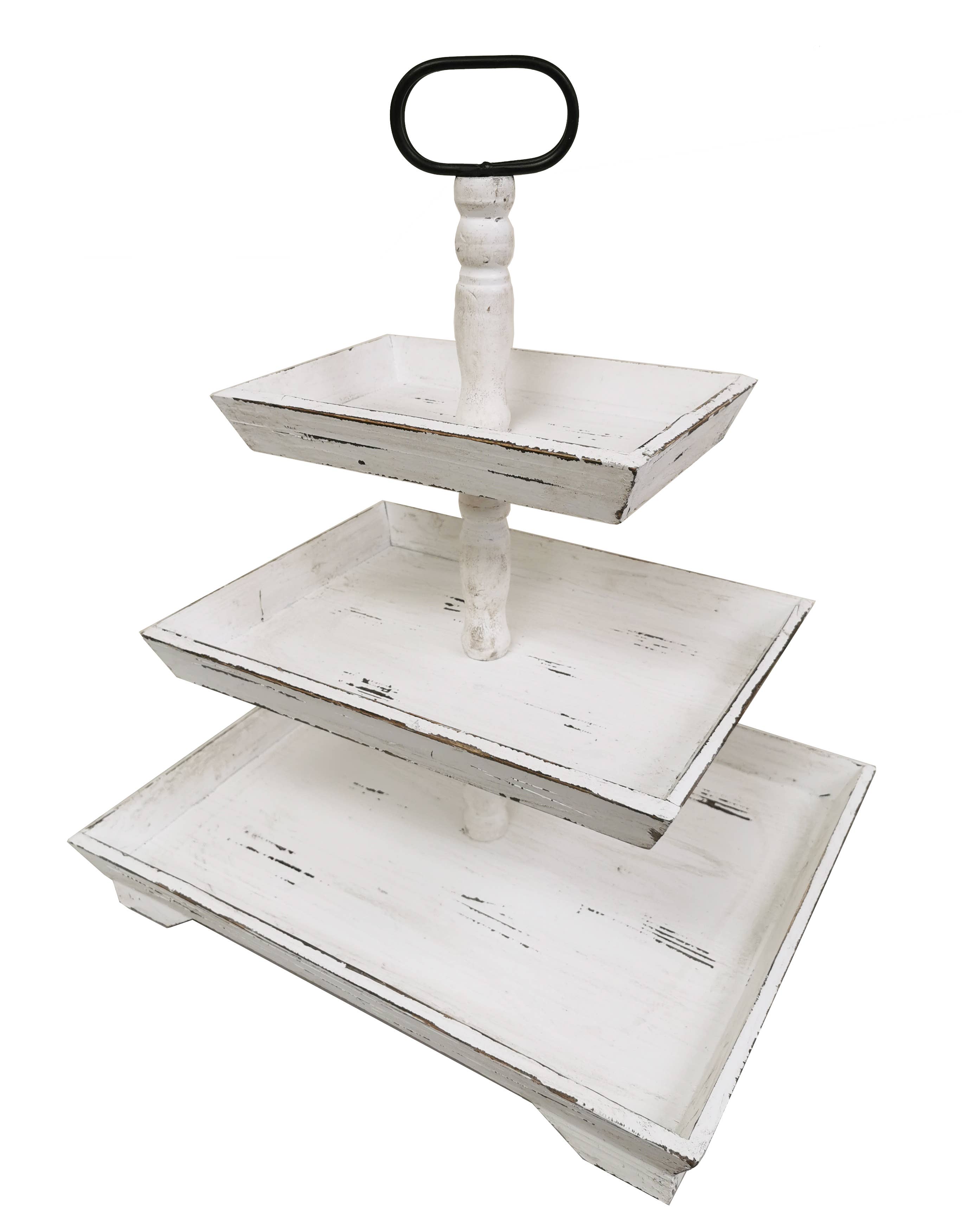 Boxman - Vente Plateaux de bureau - Support à trois niveaux en bois blanc vieilli1