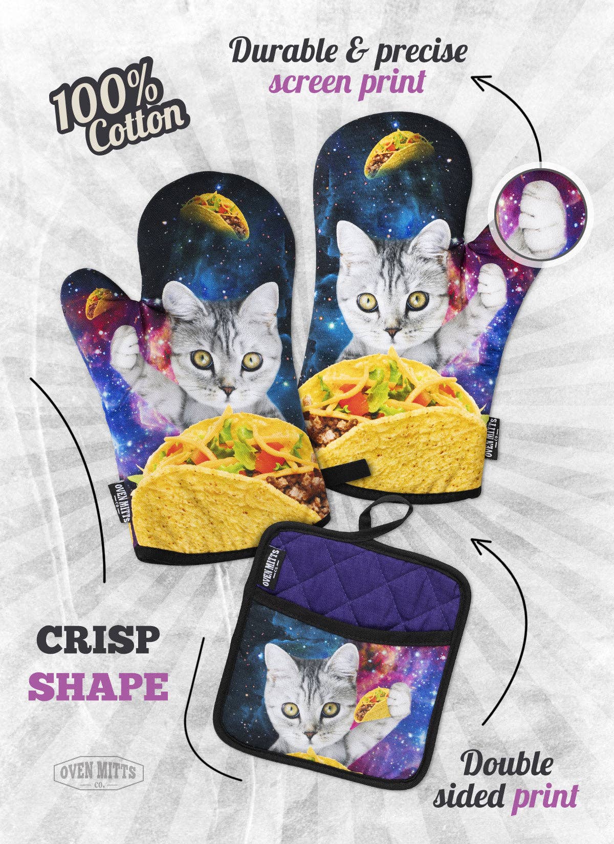 Zapps Clothing - Vente Gants de cuisine/maniques - Ensemble maniques et gant de cuisine Galaxy Taco Cat5