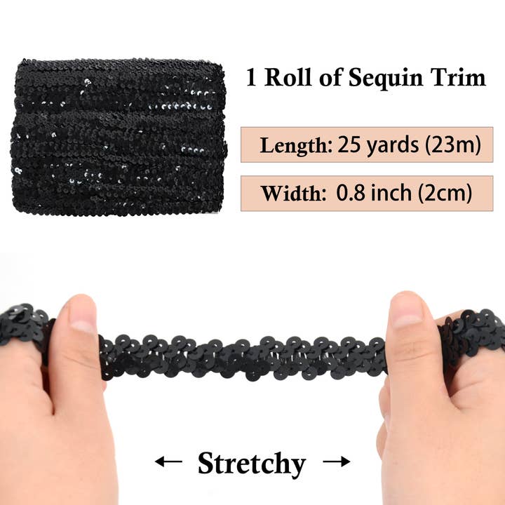 AK Brand - Wholesale Ribbon – Gift wrapping - Elastic Sequin Trim 0.8 Inch Glitter Paillette Ribbon19