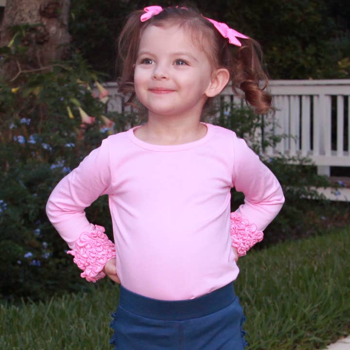 AnnLoren - Wholesale T-Shirt - Kids - AnnLoren Girls Pink Ruffle Layering Long Sleeve Shirt Kids4
