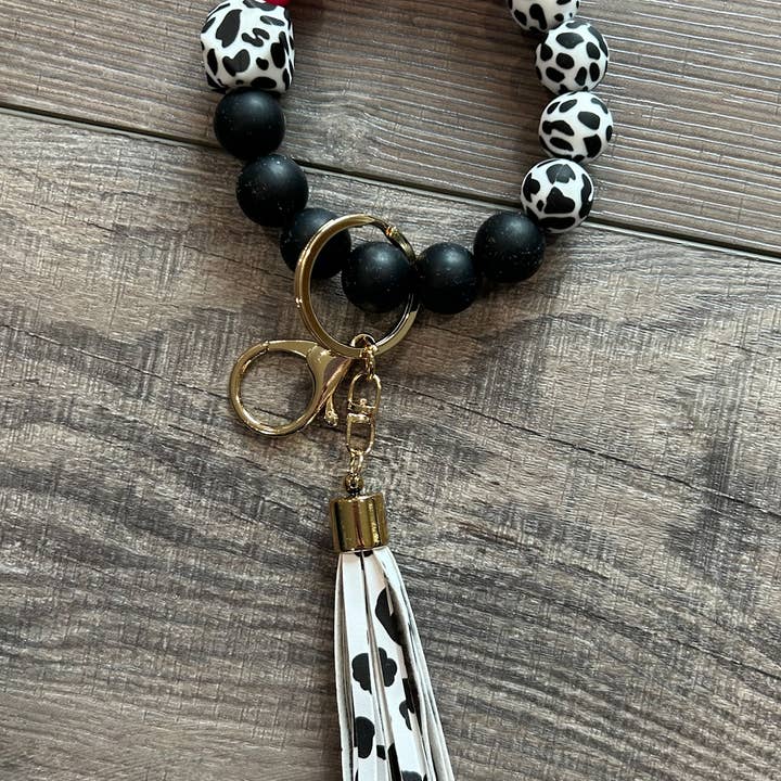 JILLIAN INK LLC - Wholesale Keychain Bracelet - Western Style Wristlet Keychain in Pink or Teal Cow