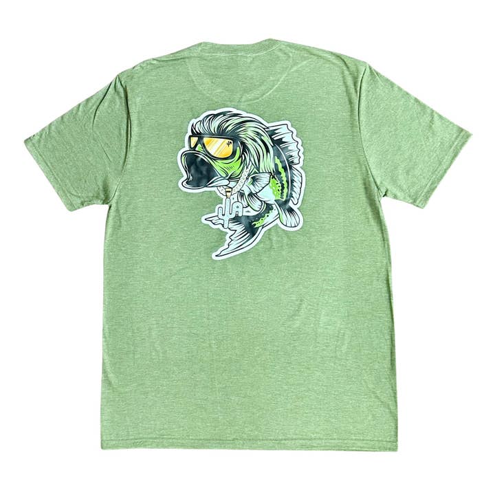 Cactus Alley Hat Co. - Wholesale Screen Printed T-Shirt - Unisex - "Mullet Bass" - Military Green Adult Tee (2024)