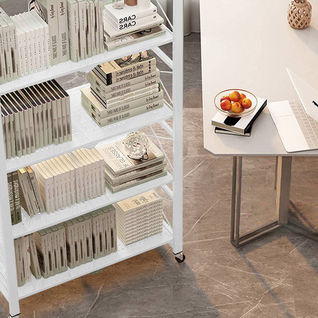 SOGA International Pty Ltd - Wholesale Free-standing shelf - SOGA 2X 4 Tier Steel White Foldable Display Stand Multi-Functional Shelves Storage Organizer with Wheels4
