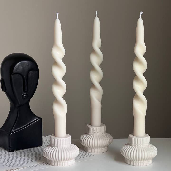Ribbed Jesmonite Candlestick Holder: Minimalist Table Decor for wholesale by Estelle Studio