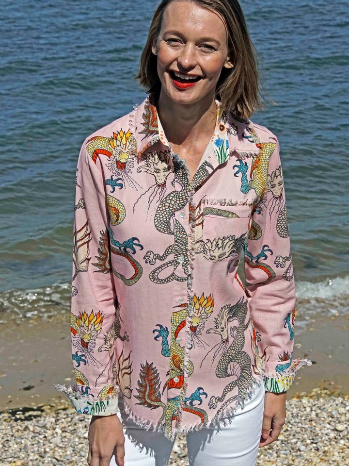 Cape Cod Tunic, Pink Ground Dragons | 4949-R3003 for wholesale by Dizzy-Lizzie