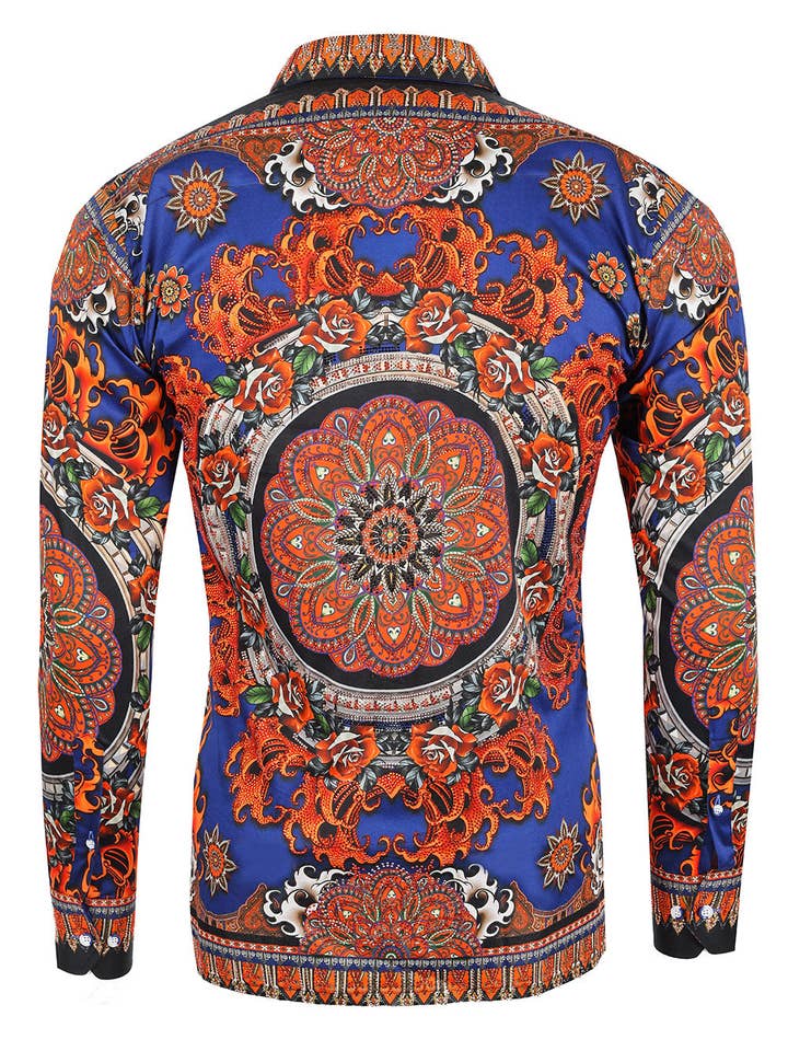 BARABAS - Wholesale Button Down Shirt - Men's - Men's Rhinestone Floral Print Long Sleeve Shirts 3SPR413