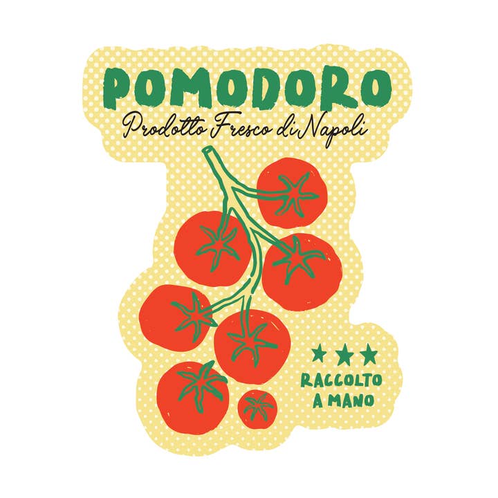 Autocollant en vinyle de haute qualité tomate rouge mignonne nourriture italienne pour la vente par Juju and Moxie