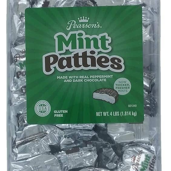 Pearson's Mint Dark Chocolate Pattie Jar Changemaker Jar 240 ct for wholesale by Long Island Candy Factory