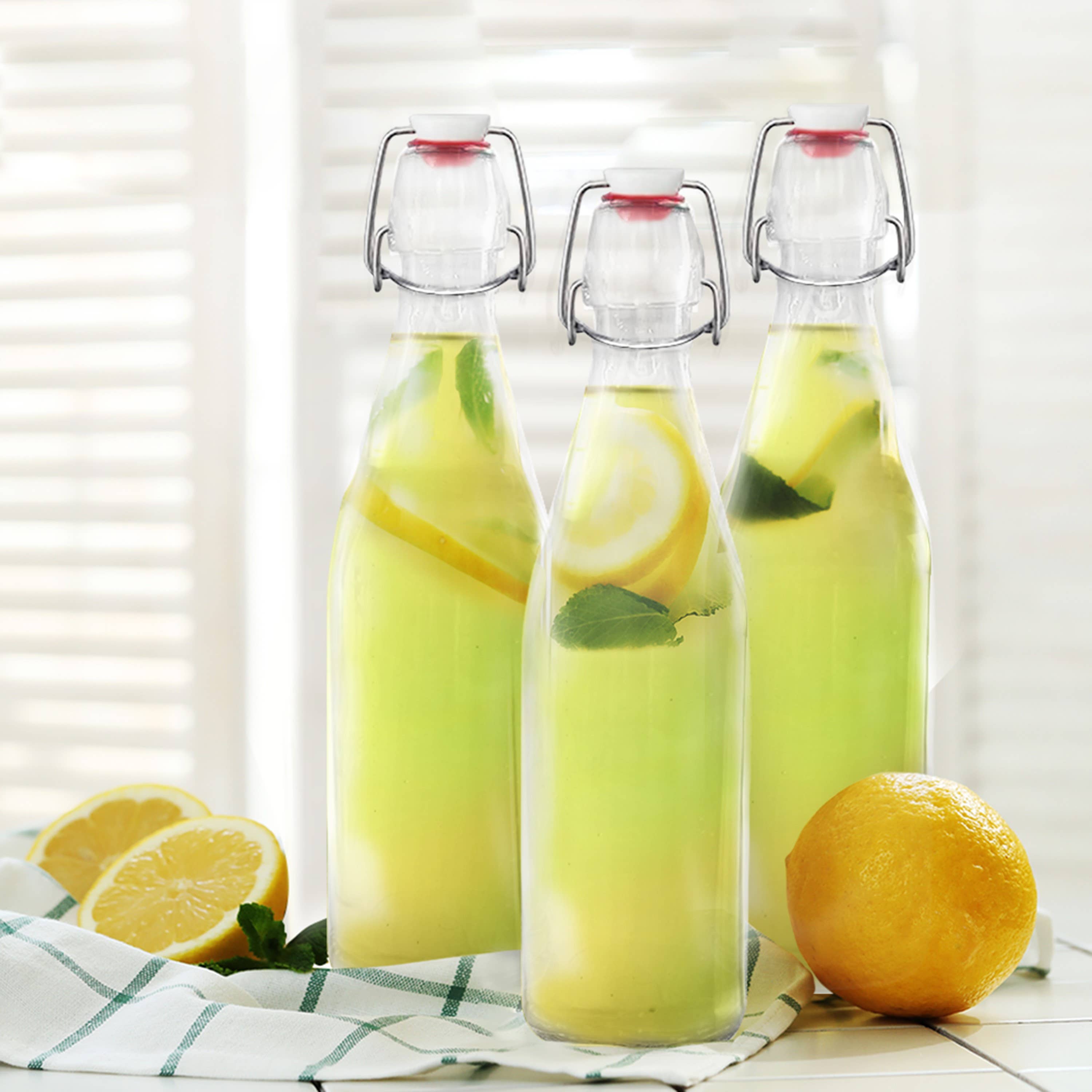 Nevlers - Wholesale Milk/Juice Bottle - Glass Swing Top Bottles - 17 oz. Round Design (Set of 12)1