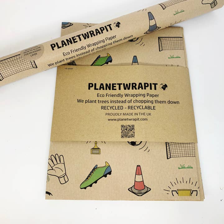 PlanetWrapIt - Wholesale Flat Wrap - Football Mad Recycled Kraft Wrapping Paper Gift Wrap