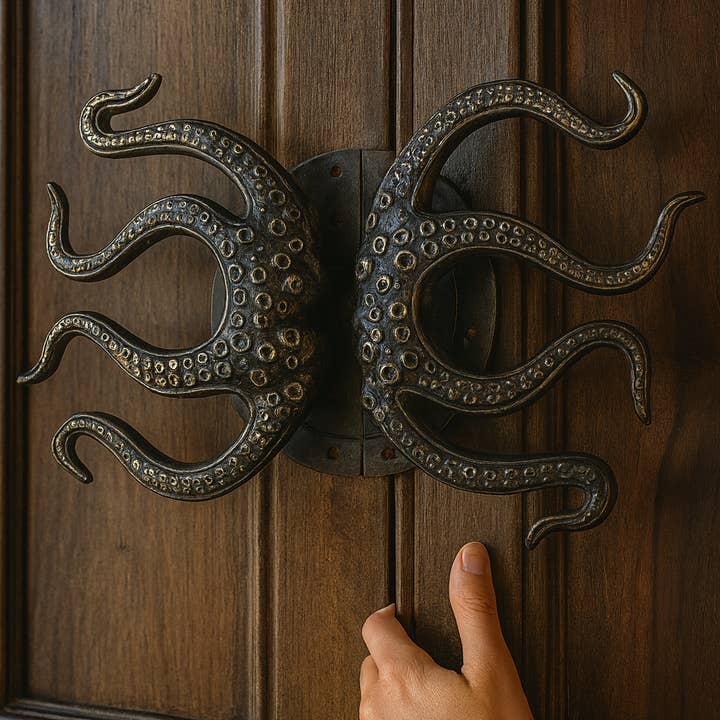 Ubud Glass – wholesale Knob/pull – Brass Octopus Door Handle – Solid Brass Entry Door Pull (Left or Right)1