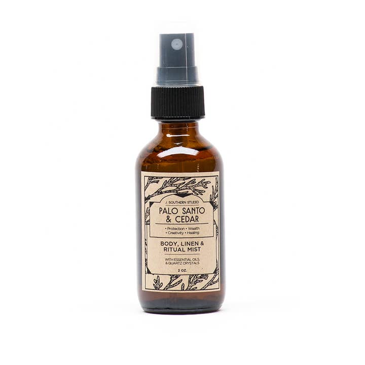 Palo Santo & Cedar Body & Linen Ritual Mist with crystals and essential oils - 2 oz. for wholesale by J. Southern Studio