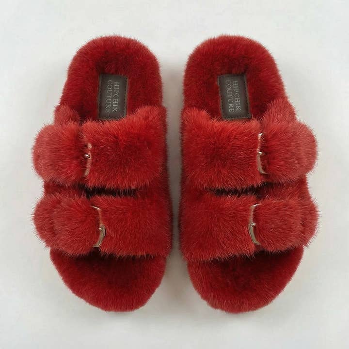 Mink Slide Sandals Skor - Röd för wholesale av Hipchik