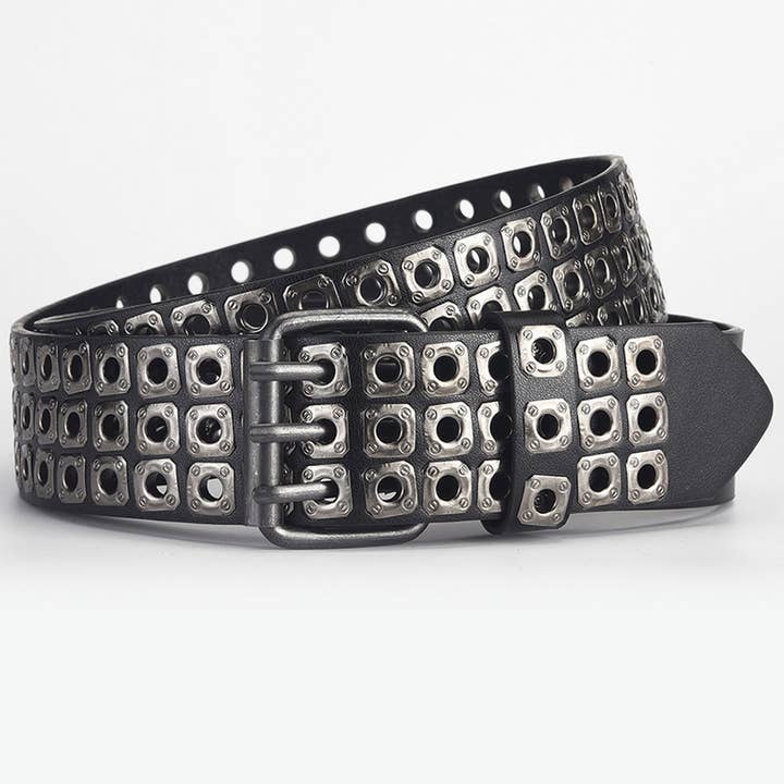 ACCITY - Wholesale Belt - Women's - SQUARE BEAD RIVET TRIPLE ROW EYELET PUNK BELT_CWABE0584