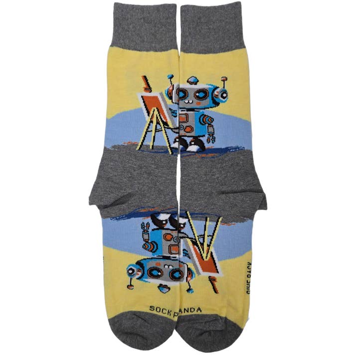 Robot Artist Socks from the Sock Panda (Adult Large - Men's Shoe Sizes 8-12) for wholesale by Sock Panda
