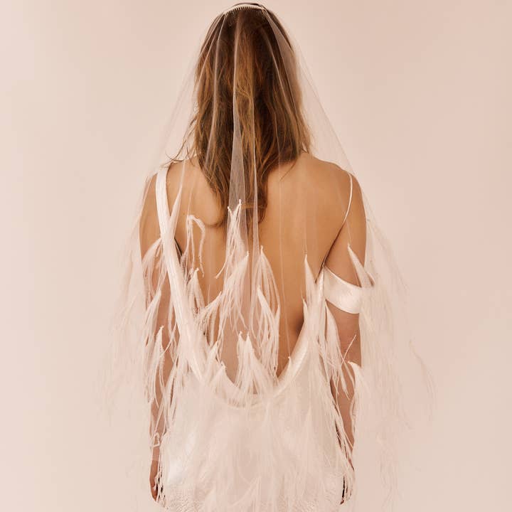 Dove Grey Accessories - Wholesale Veil - Women's - Samantha Ostrich Feather Trimmed Veil