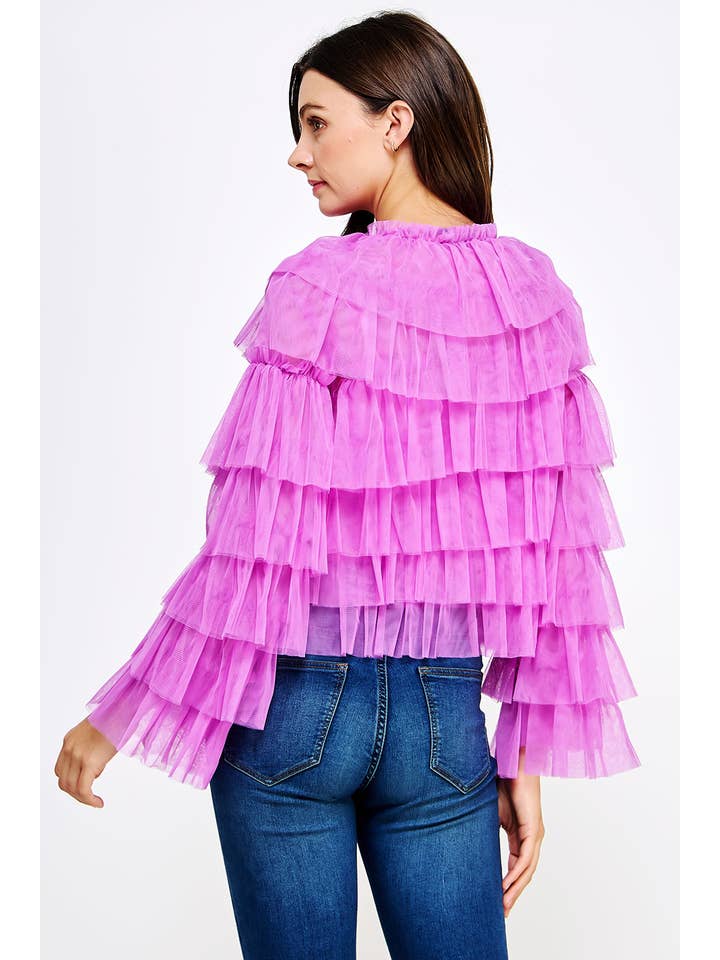 Strut & Bolt - Wholesale Cardigan - Women's - Tiered Ruffle Tulle Cardigan Jacket
