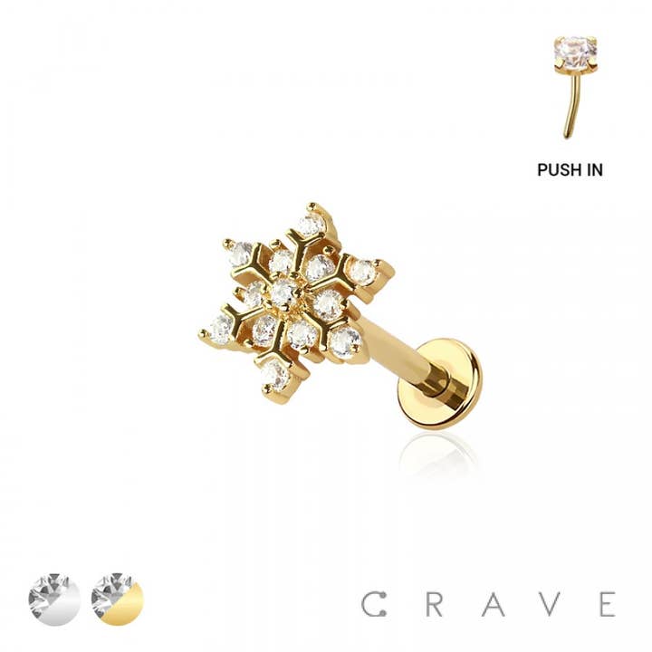 MULTI CZ SNEEUWVLOK TOP DRAADLOOS (INDRUKKEN) 316L CHIRURGISCH STAALE voor wholesale door CRAVE