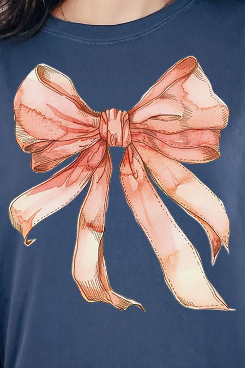 Wholesale Accessory Market - Wholesale Screen Printed T-Shirt - Women's - Peach Watercolor Bow Comfort Colors Adult Ring-Spun Cotton Tee14