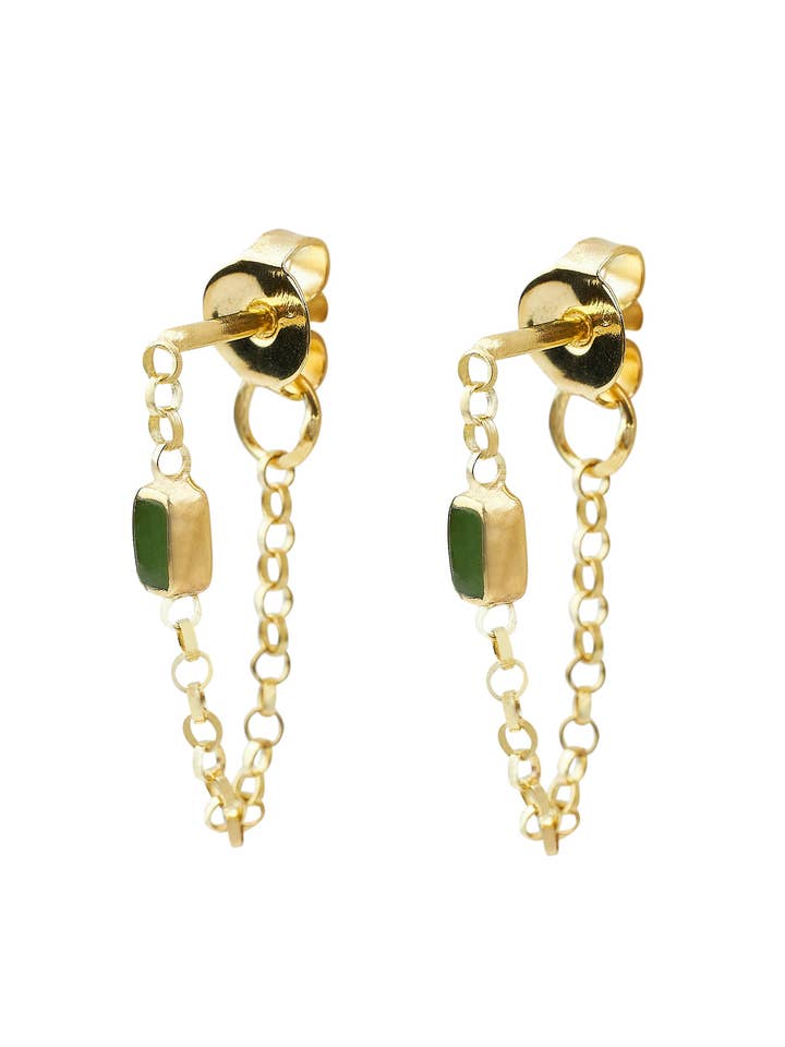 Boucles d'oreilles - Chaîne en pierre Baquette - Plaqué or pour la vente par XZOTA