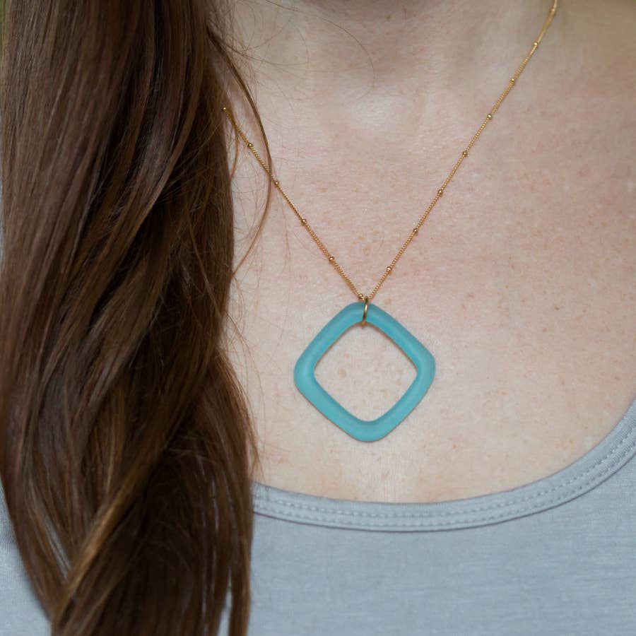 Smart Glass Recycled Jewelry – wholesale Pendant/charm necklace – Necklace Aqua Gold3