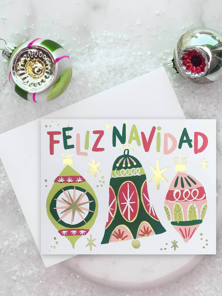 Feliz Ornaments Holiday Greeting Card for wholesale by Idlewild Co.