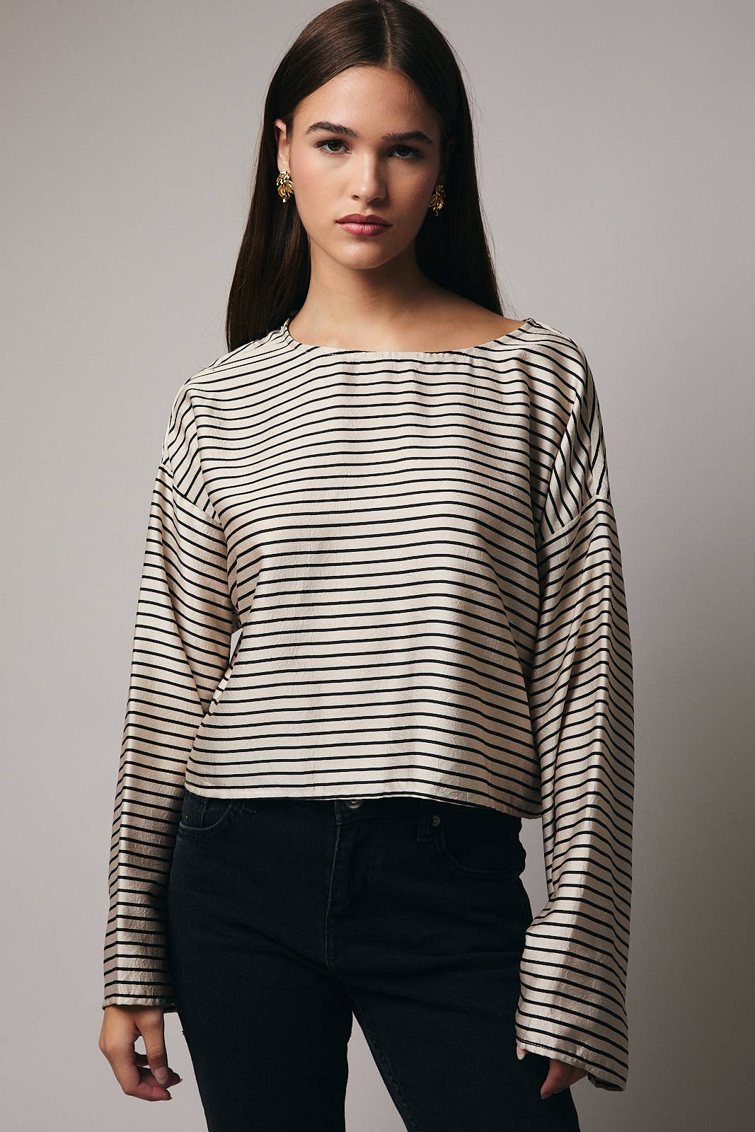 Sunday Edition - Vente Chemisier – femme - BLOUSE À RAYURES À MANCHES LONGUES ET COL LARGE6